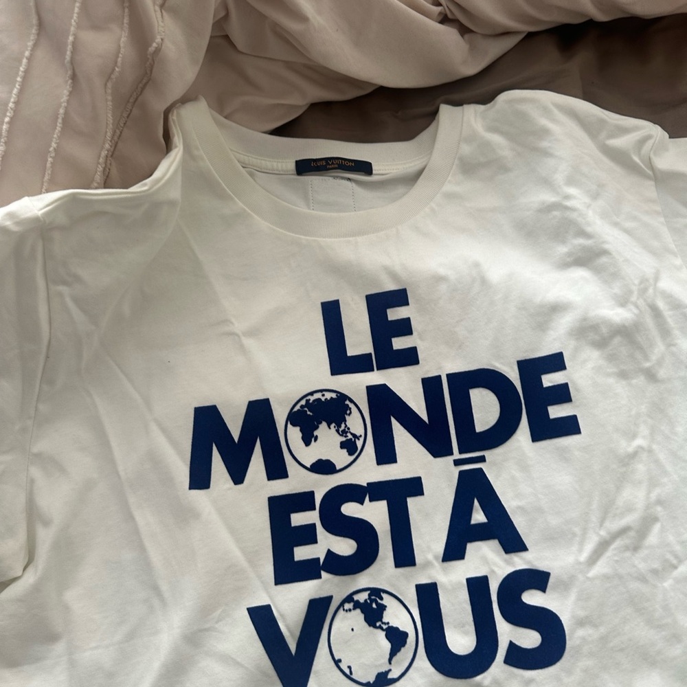 Louis Vuitton White and Blue Short Sleeve Tee
